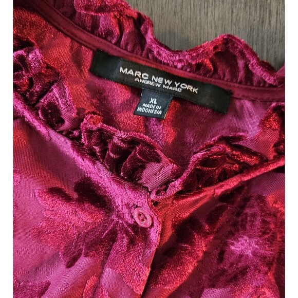 Marc New York Floral Burnout Velvet Button Up Top XL Whimsygoth Renaissance - Picture 3 of 8